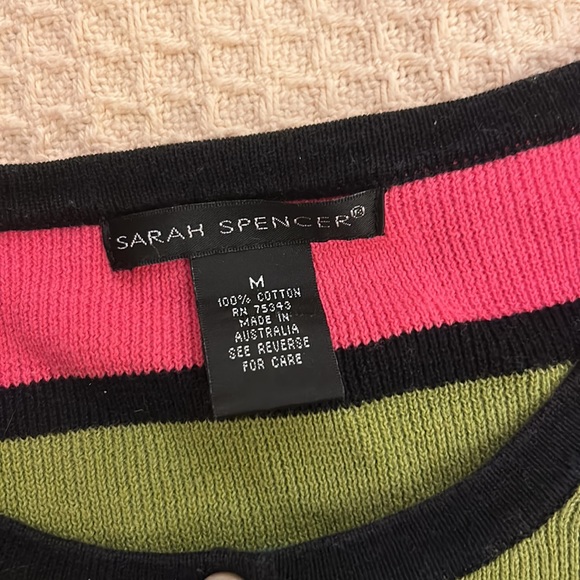 90s style vintage rainbow stripe cardigan Sarah Spencer - Picture 2 of 5